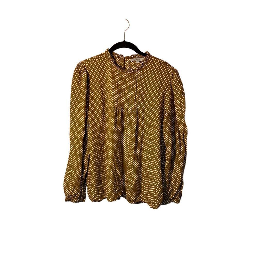 Loft women’s brown and white polkadot, longsleeve, high neck, blouse S/L - Picture 2 of 4